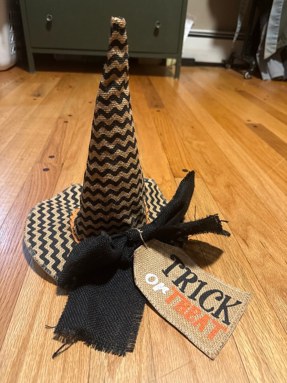 Halloween Witch Hat Decor Burlap Trick or Treat Chevron Farmhouse Primitive